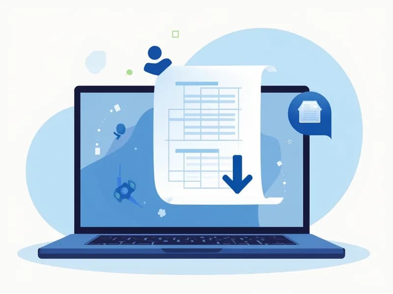 Illustration of a spreadsheet lifting off a laptop into a download document