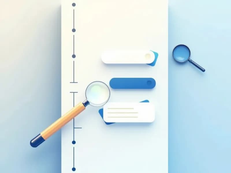 Illustration of a timeline of entries with a magnifying glass and pencil