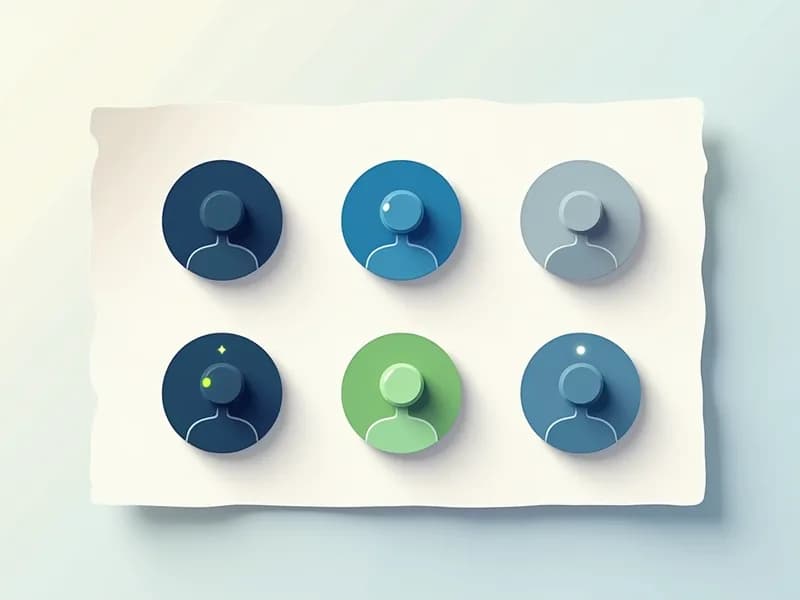 Illustration of a board of avatar tokens with status dots