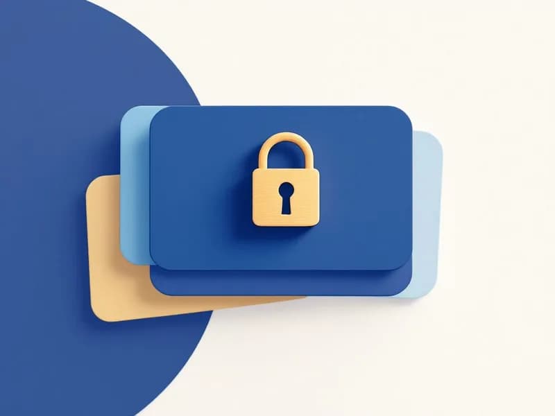 Illustration of layered access cards with a padlock
