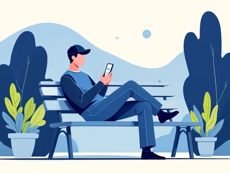 Illustration of a worker on a bench checking weekly hours on a phone