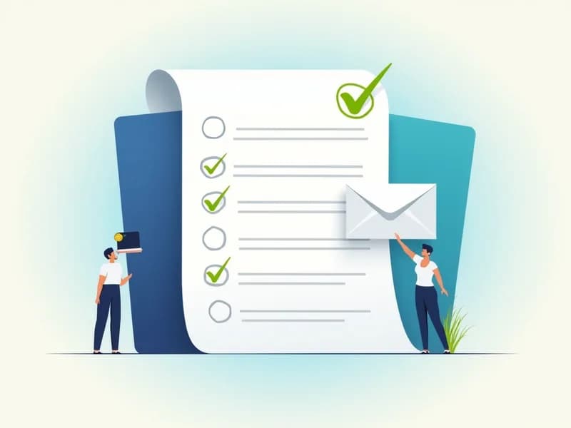 Illustration of a timesheet receiving a check mark with an arrow to an envelope