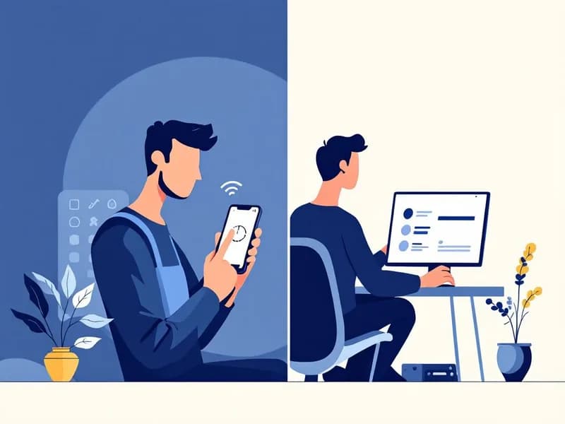 Illustration of a worker tapping a phone clock and a manager reviewing entries on a monitor